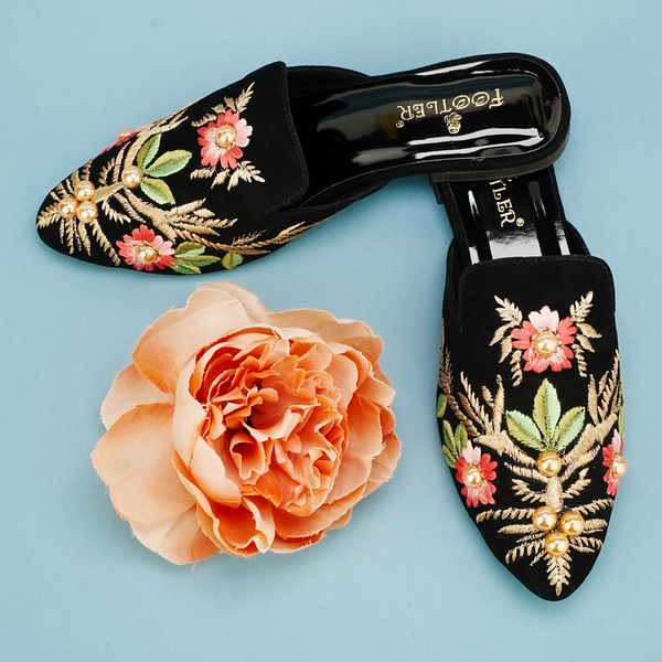 Beads Embroidery Mules Stylish Handmade Flats for Women Footler FOOTLER PAKISTAN