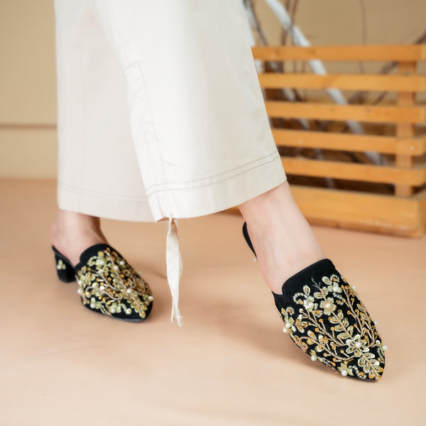 Embroidered Crystalline-Gem Heel