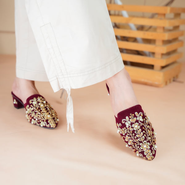 Embroidered Crystalline-Gem Heel