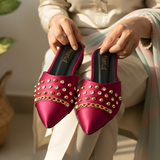 Aurelia Luxe – Studded Chain Slip-On Mules