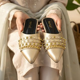 Aurelia Luxe – Studded Chain Slip-On Mules