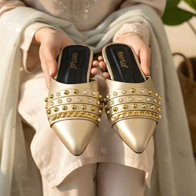 Aurelia Luxe – Studded Chain Slip-On Mules